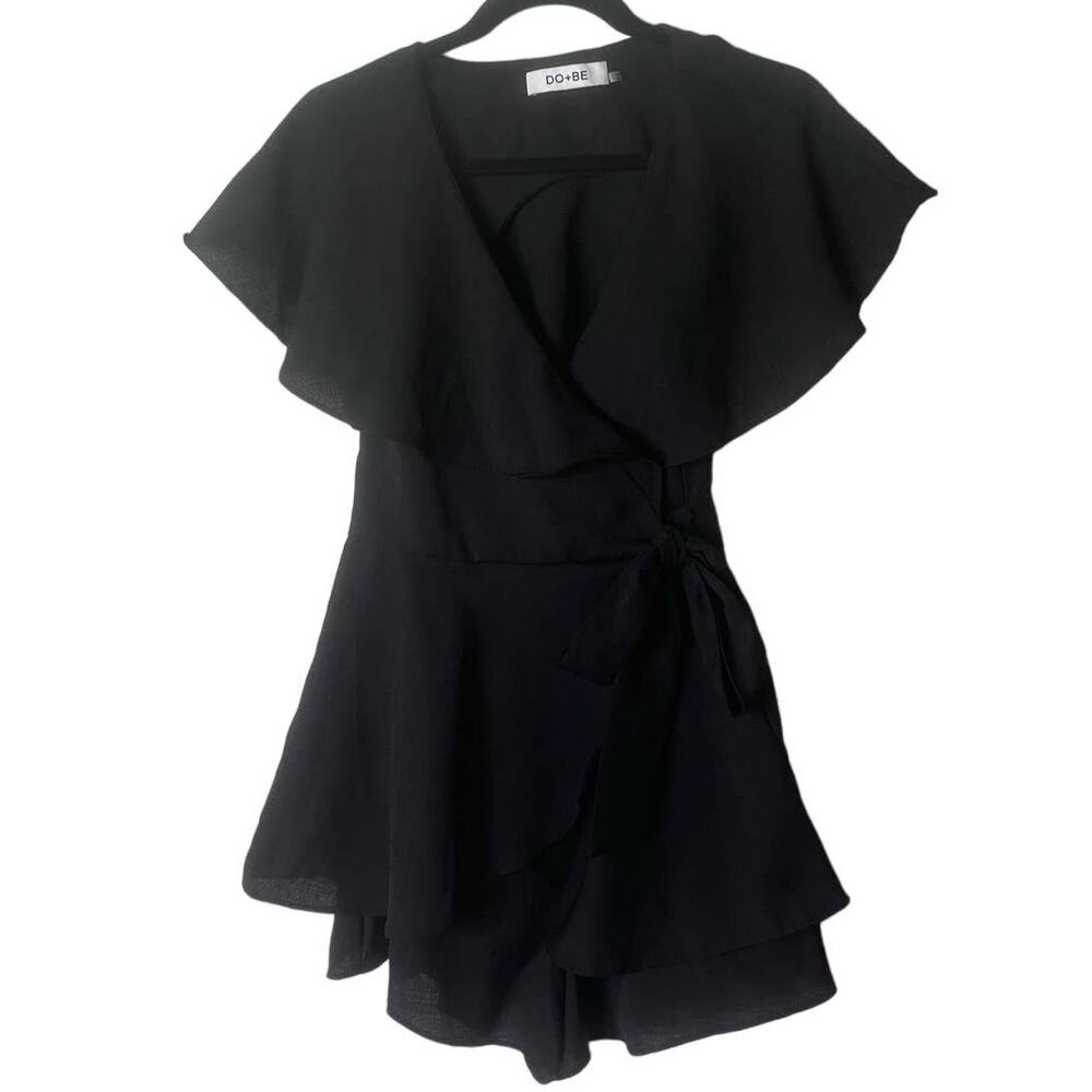 Do+Be Pageant Black Ruffle Wrap Romper Small